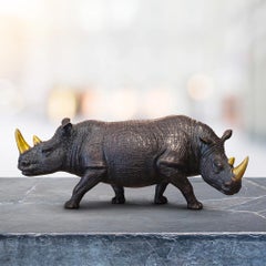 Bronze Animal Sculpture - Art - Rhino - Limited Edition - Last Two Gold Horns