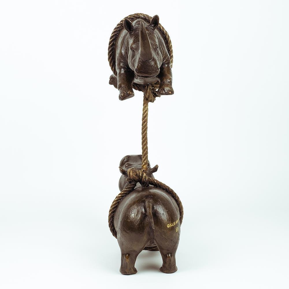 Bronze Animal Sculpture - Art - Rhino - Limited Edition - Rhino Hippo on Rope 1