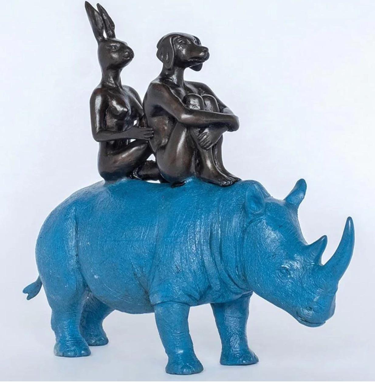 Authentic Bronze They spent their... Sculpture w/ Blue Patina by Gillie and Marc For Sale 1