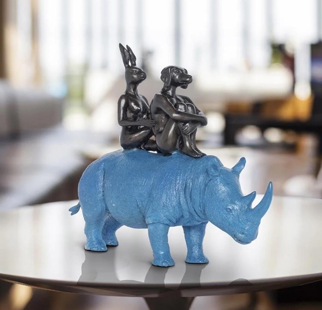 Authentic Bronze They spent their... Sculpture w/ Blue Patina by Gillie and Marc For Sale 2