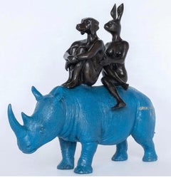 Authentic Bronze They spent their... Sculpture w/ Blue Patina by Gillie and Marc