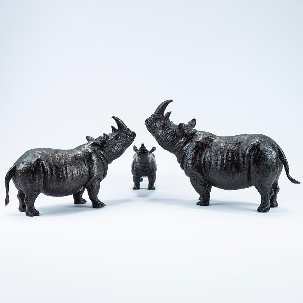 Authentic Bronze Rhino Family Sculpture by Gillie and Marc - Gold Figurative Sculpture by Gillie and Marc Schattner