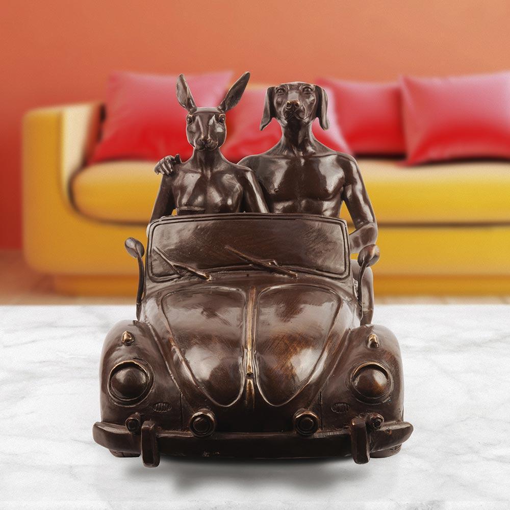 Authentic Bronze They had the VW Car Bug Sculpture by Gillie and Marc For Sale 2