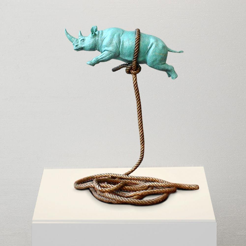 Title: Green Flying Rhino on a short rope
Authentic bronze sculpture
Limited Edition

World Famous Contemporary Artists: Husband and wife team, Gillie and Marc, are New York and Sydney-based contemporary artists who collaborate to create artworks as