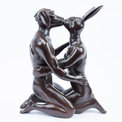 Bronze Animal Sculpture - Limited Edition - Love - Rabbit - Dog - Kiss - Embrace