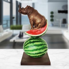 Bronze Sculpture - Limited Edition - Love - Rhino - Watermelon - Wildlife - Kiss