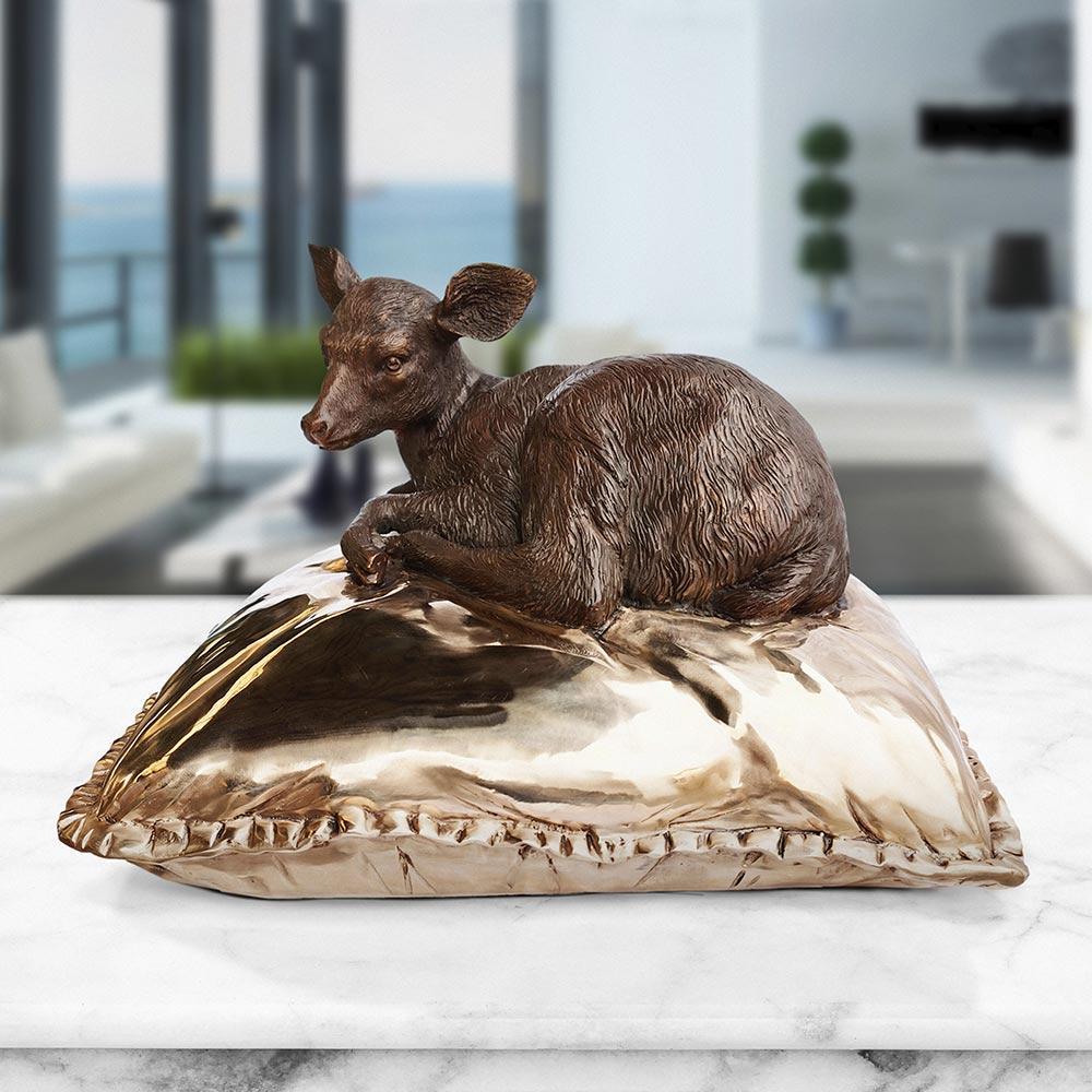 Authentic Limited Edition Bronze Deer Sleeping Sculpture by Gillie and Marc - Mixed Media Art by Gillie and Marc Schattner