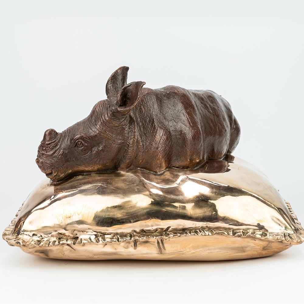 Authentic Bronze Sleeping Beauty Rhino Sculpture w/ Patina - Gillie and Marc For Sale 3