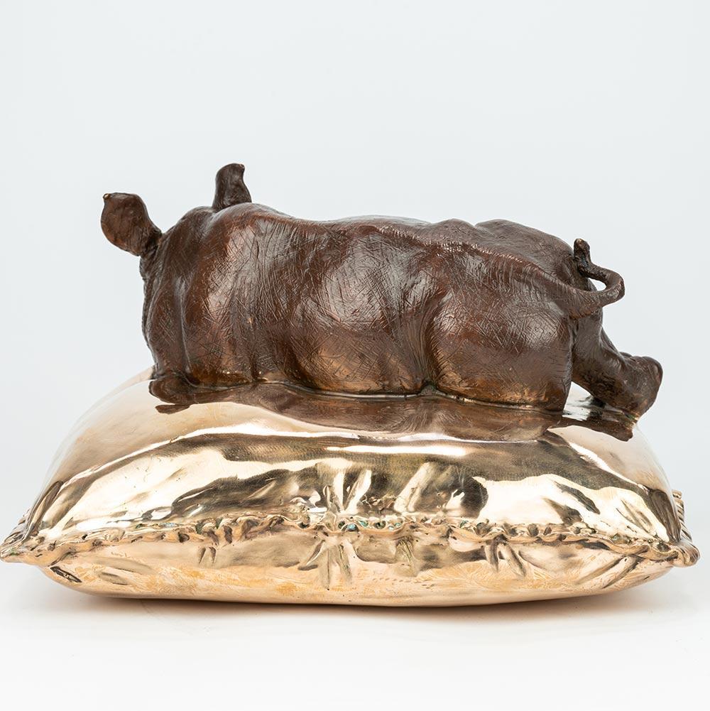 Authentic Bronze Sleeping Beauty Rhino Sculpture w/ Patina - Gillie and Marc For Sale 4