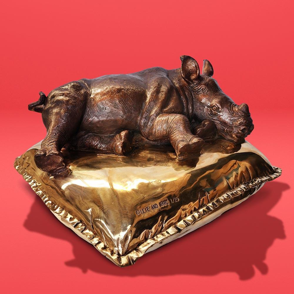 Authentic Bronze Sleeping Beauty Rhino Sculpture w/ Patina - Gillie and Marc For Sale 5