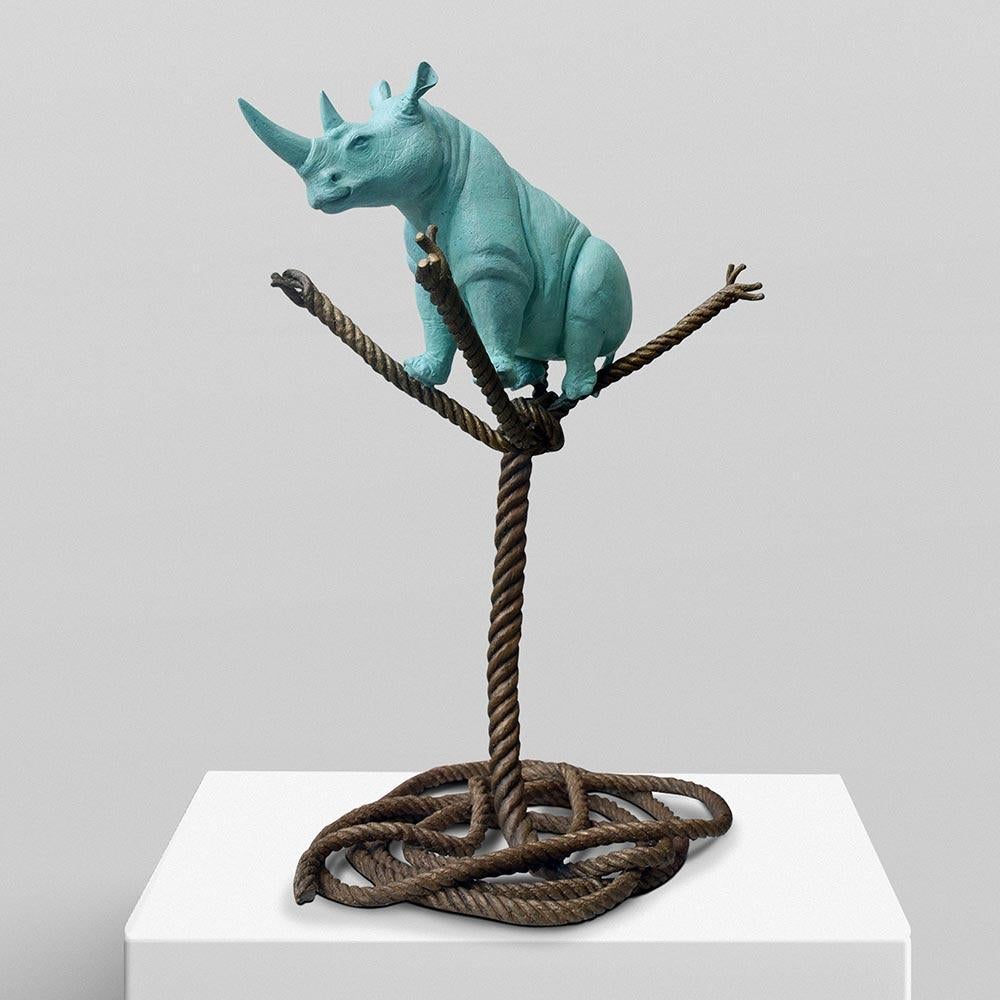 Bronze Sculpture - Limited Edition - Rhino - Rope - Tree - Wildlife - Love 