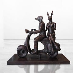 Bronze Sculpture - Limited Edition - Vespa Ride - Love - Coffee - Animal - Art