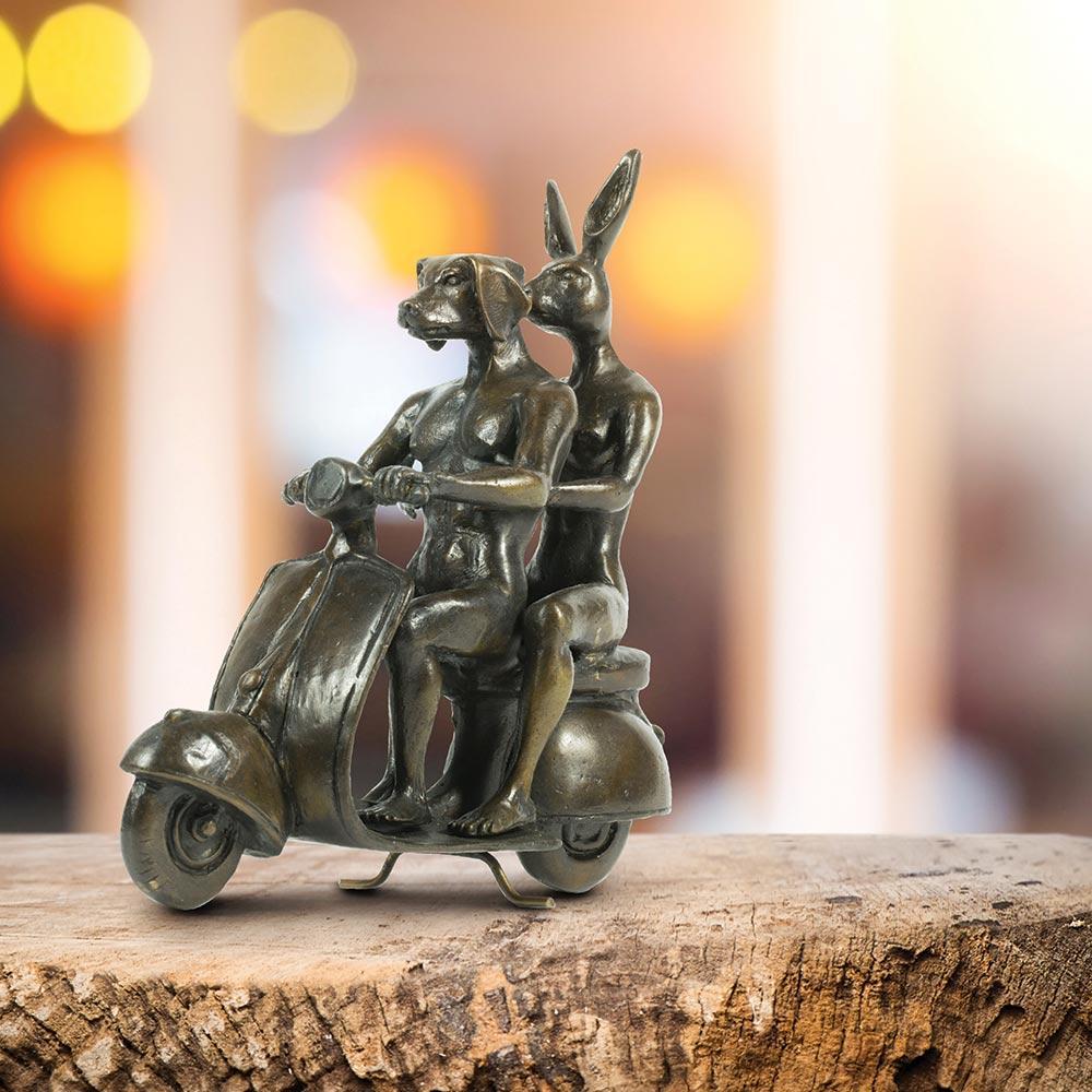 Title: They were the authentic vespa riders in Rome (Miniature Collection)
Authentic bronze sculpture
Limited Edition

World Famous Contemporary Artists: Husband and wife team, Gillie and Marc, are New York and Sydney-based contemporary artists who
