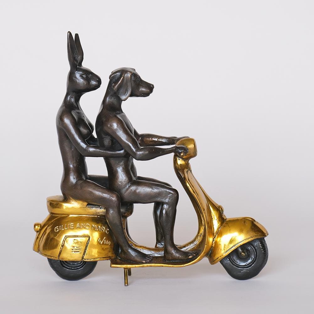 Bronze Sculpture - Mini - Limited Edition  Animal - Gillie and Marc - Vespa Gold 1