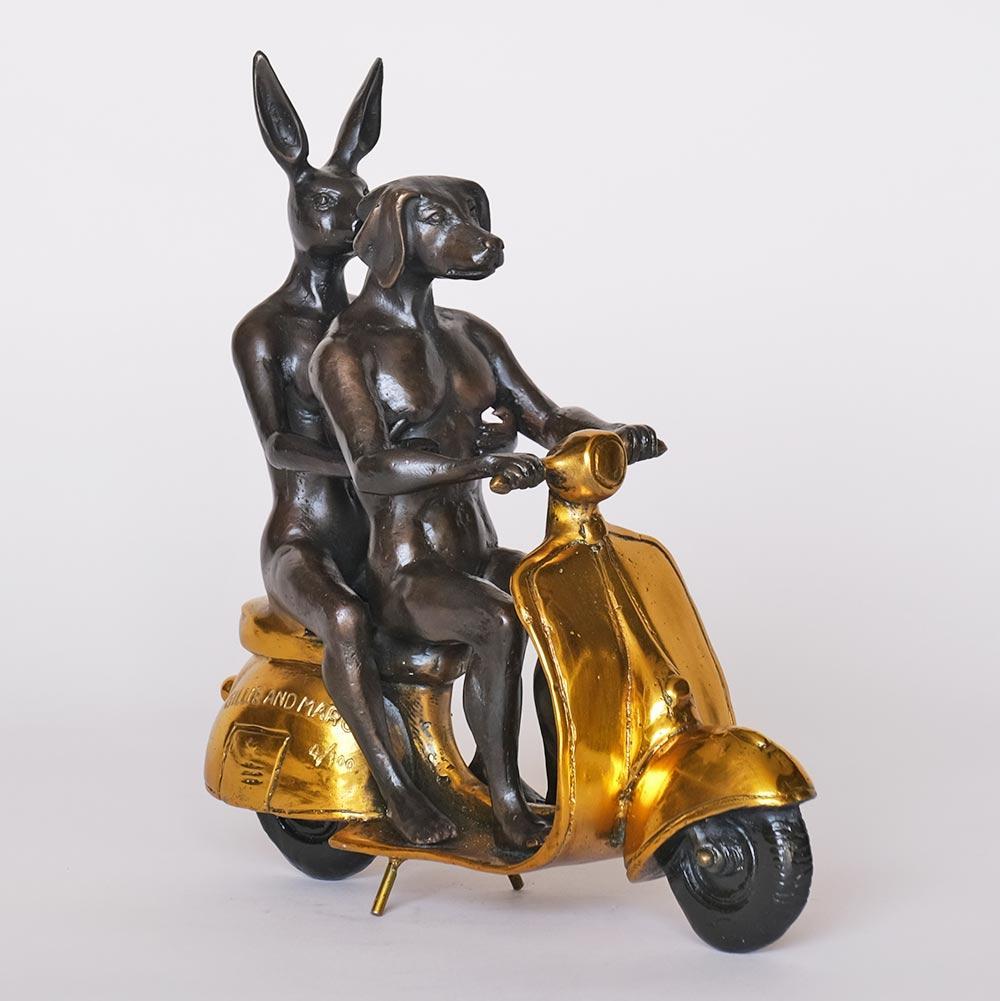 Bronze Sculpture - Mini - Limited Edition  Animal - Gillie and Marc - Vespa Gold 3