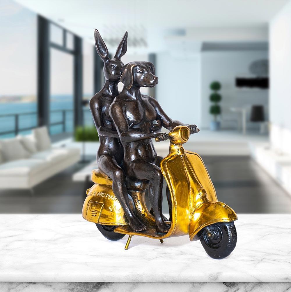 Bronze Sculpture - Mini - Limited Edition  Animal - Gillie and Marc - Vespa Gold 4