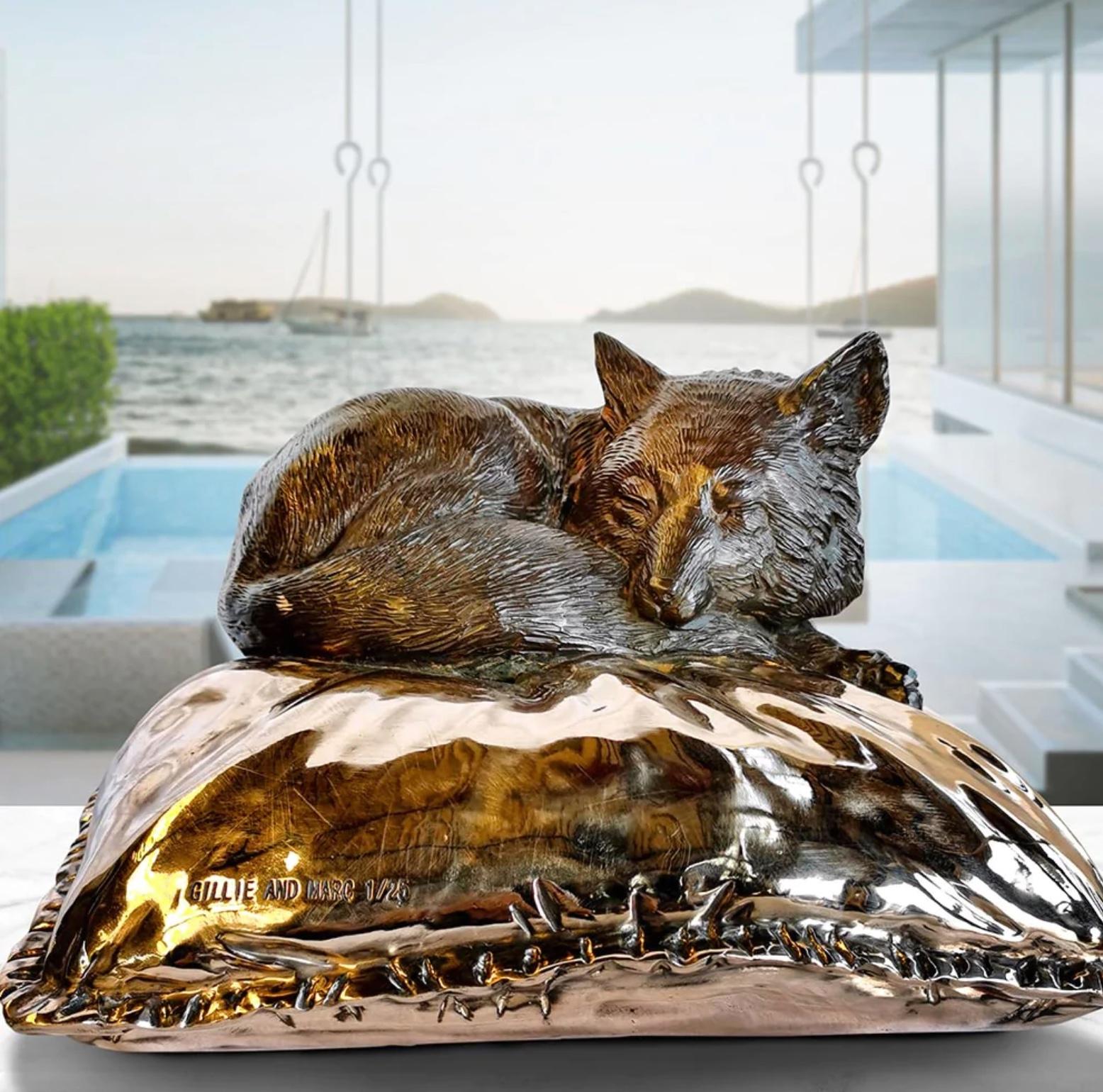 Autentica scultura in bronzo della volpe rossa addormentata, in edizione limitata, di Gillie e Marc in vendita 5