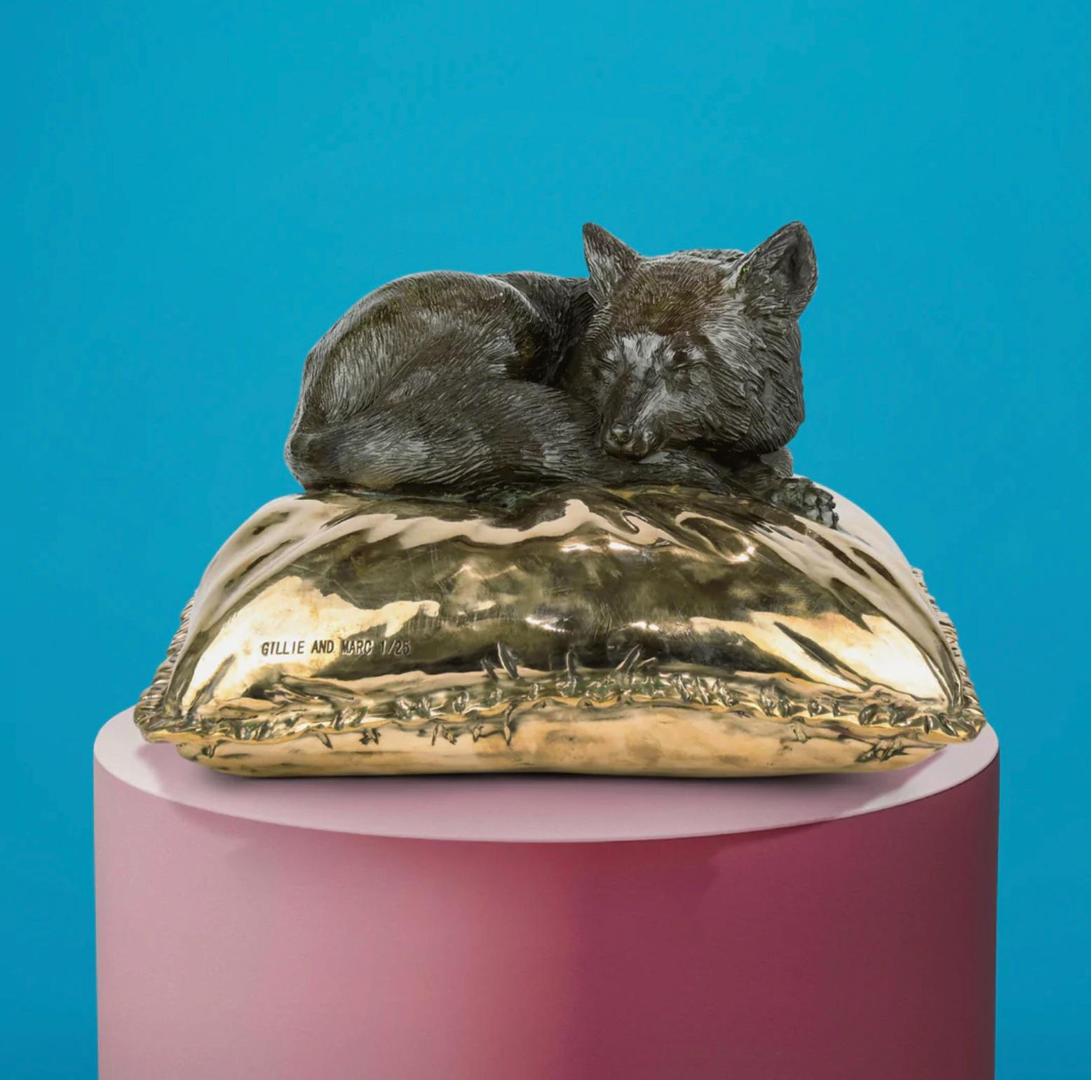 Autentica scultura in bronzo della volpe rossa addormentata, in edizione limitata, di Gillie e Marc in vendita 6