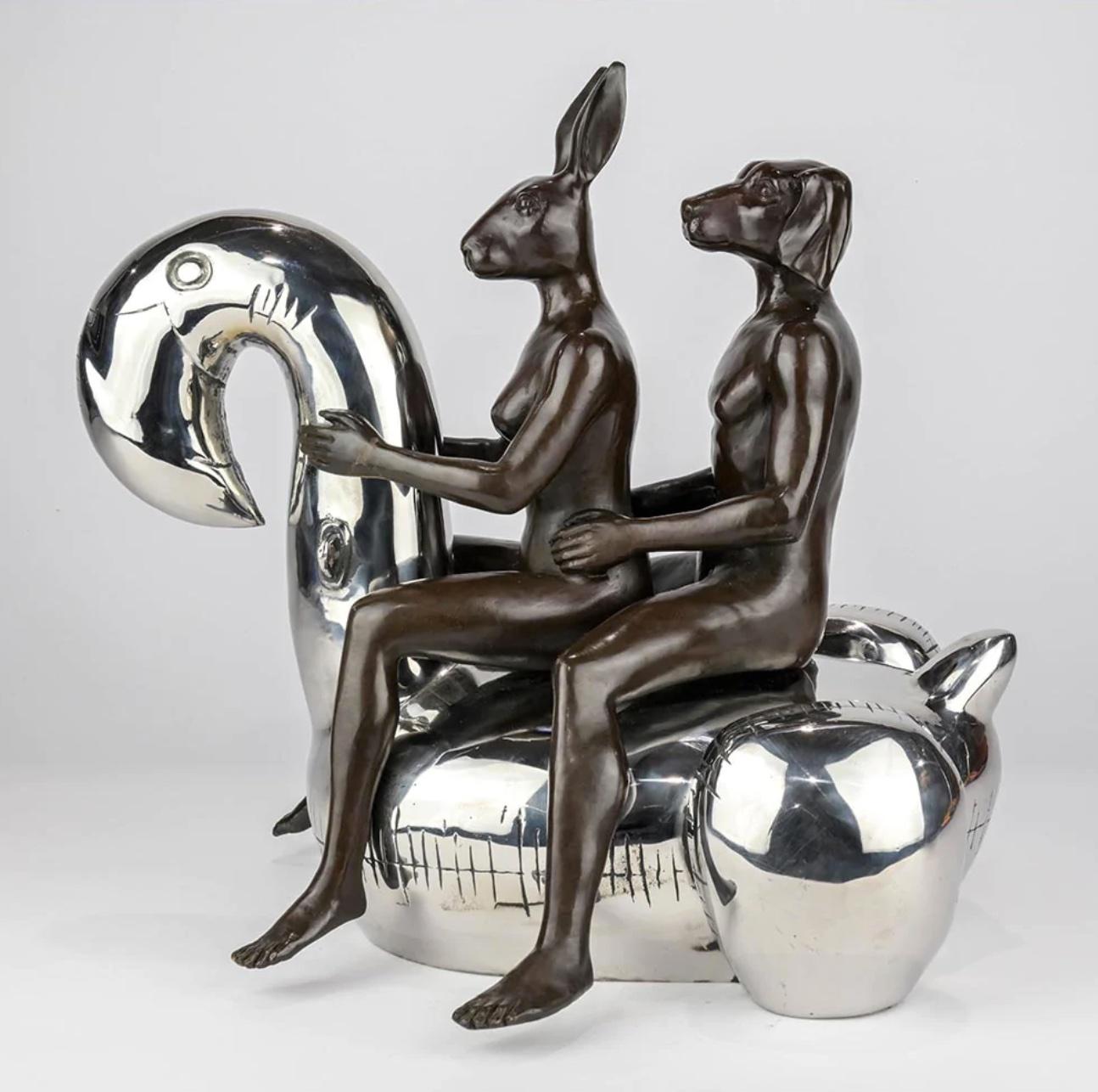 Authentic Bronze Flamingoes would stay afloat Sculpture by Gillie and Marc For Sale 2