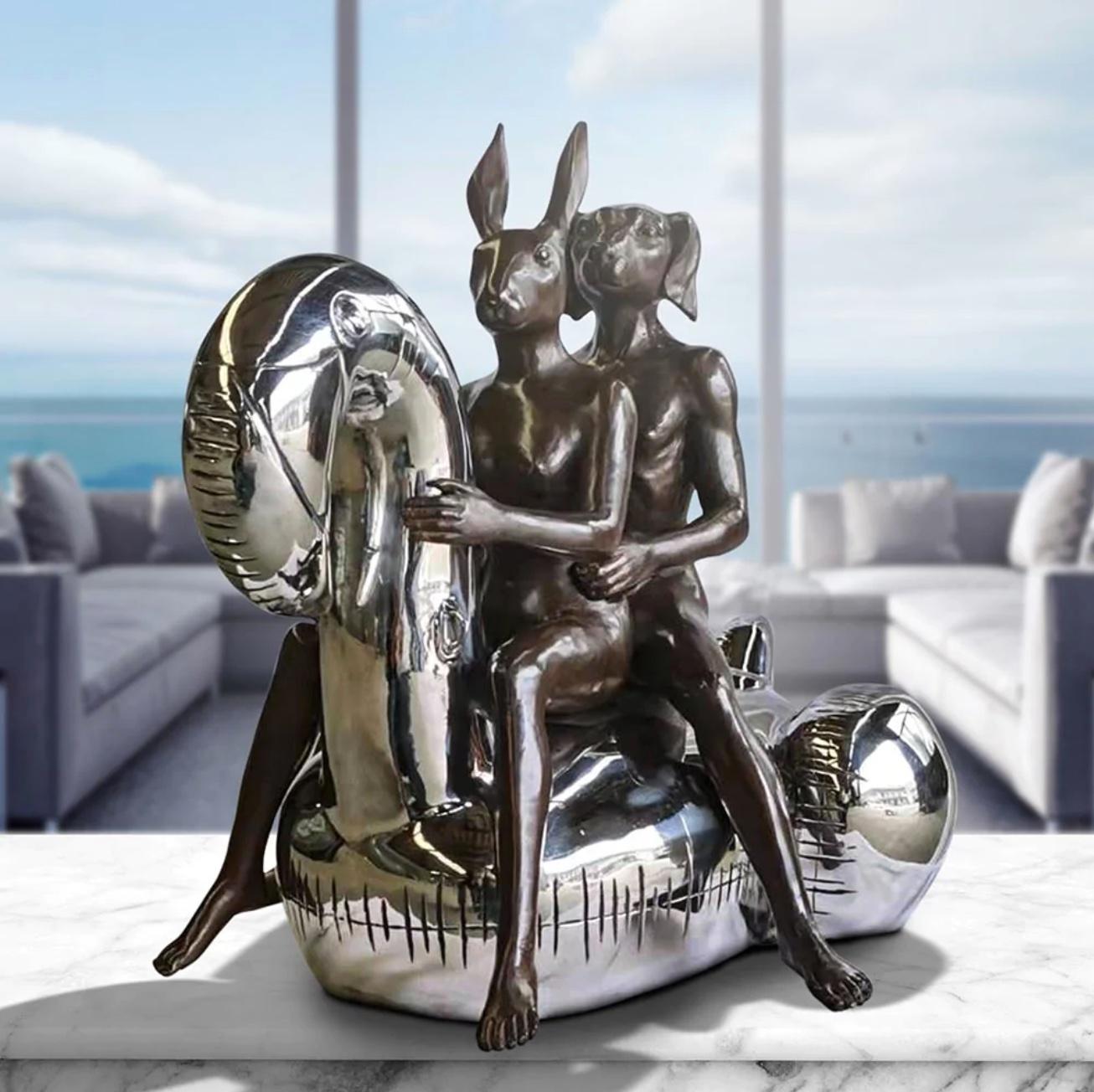 Authentic Bronze Flamingoes would stay afloat Sculpture by Gillie and Marc For Sale 3