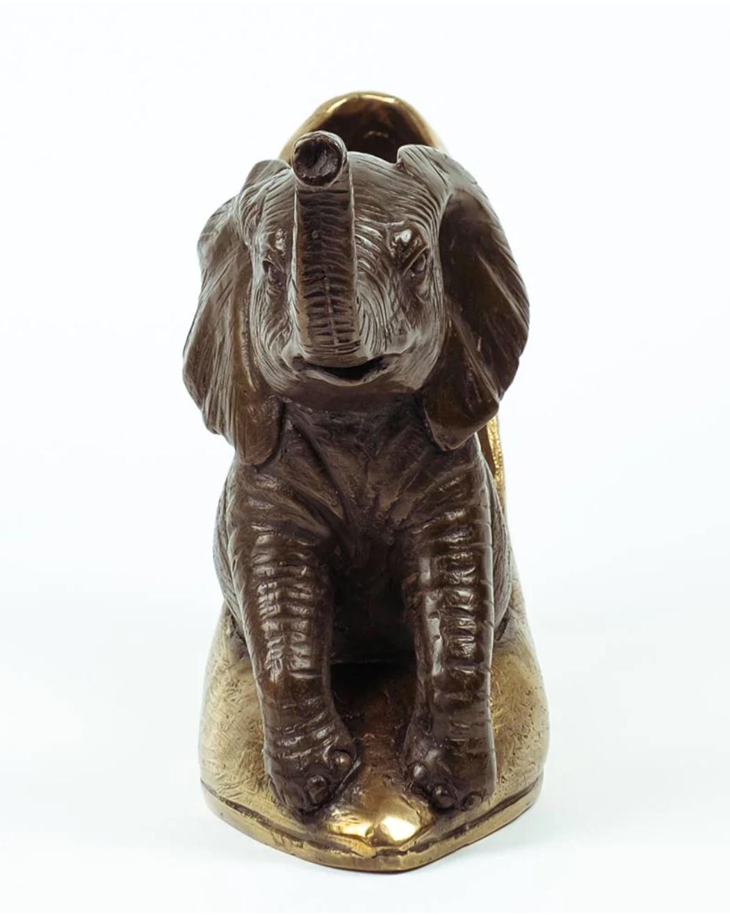 Authentic Bronze Walk With The Elephant with Gold Patina by Gillie and Marc For Sale 3
