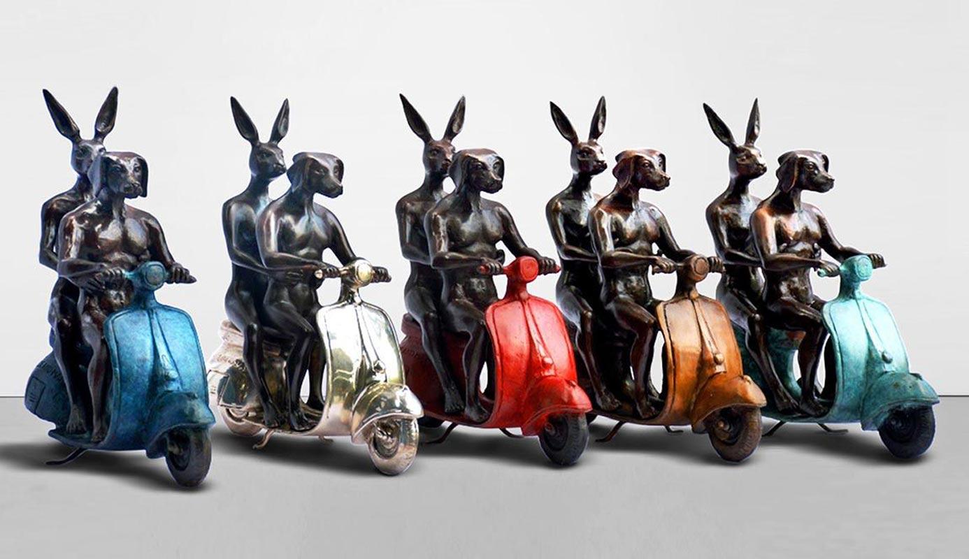 Bronze Animal Sculpture - Vespa - Gillie and Marc - Rabbitwoman Dogman - Limited For Sale 3