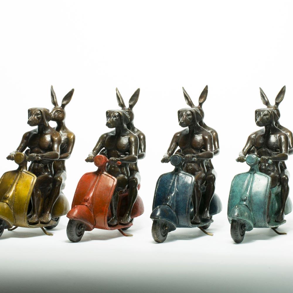 Title: They were the authentic vespa riders in Rome
Bronze Sculpture with Red Patina
Limited Edition

World Famous Contemporary Artists: Husband and wife team, Gillie and Marc, are New York and Sydney-based contemporary artists who collaborate to