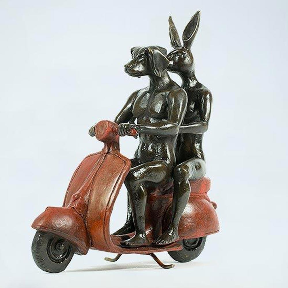 Gillie and Marc Schattner Figurative Sculpture - Bronze Animal Sculpture - Vespa - Gillie and Marc - Rabbitwoman Dogman - Limited