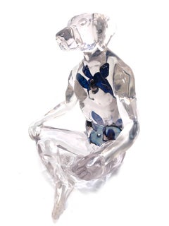 "Perrero Azul Mariposa" Escultura Abstracta Figura de Perro en Resina con Mariposa