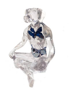 "Butterfly Blue Dogman" Abstract Dog Figure Sculpture in Resin with Butterfly