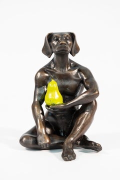 Dogman grew a pear 21/25 - figurative, contemporary, bronze sculpture