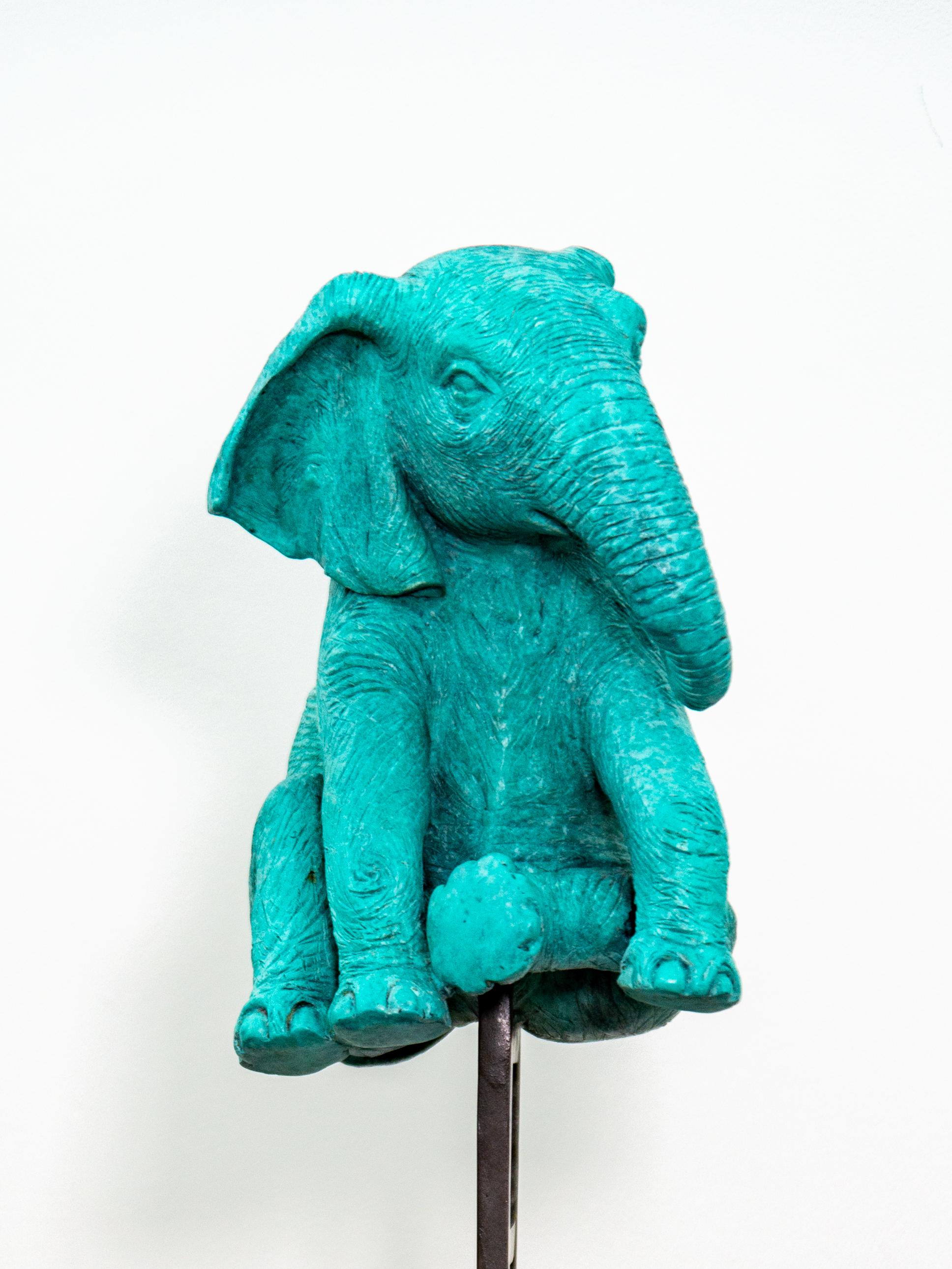 Elephant Reaches New Heights 8/15 - figurative, playful, bronze, sculpture - Gold Figurative Sculpture by Gillie and Marc Schattner