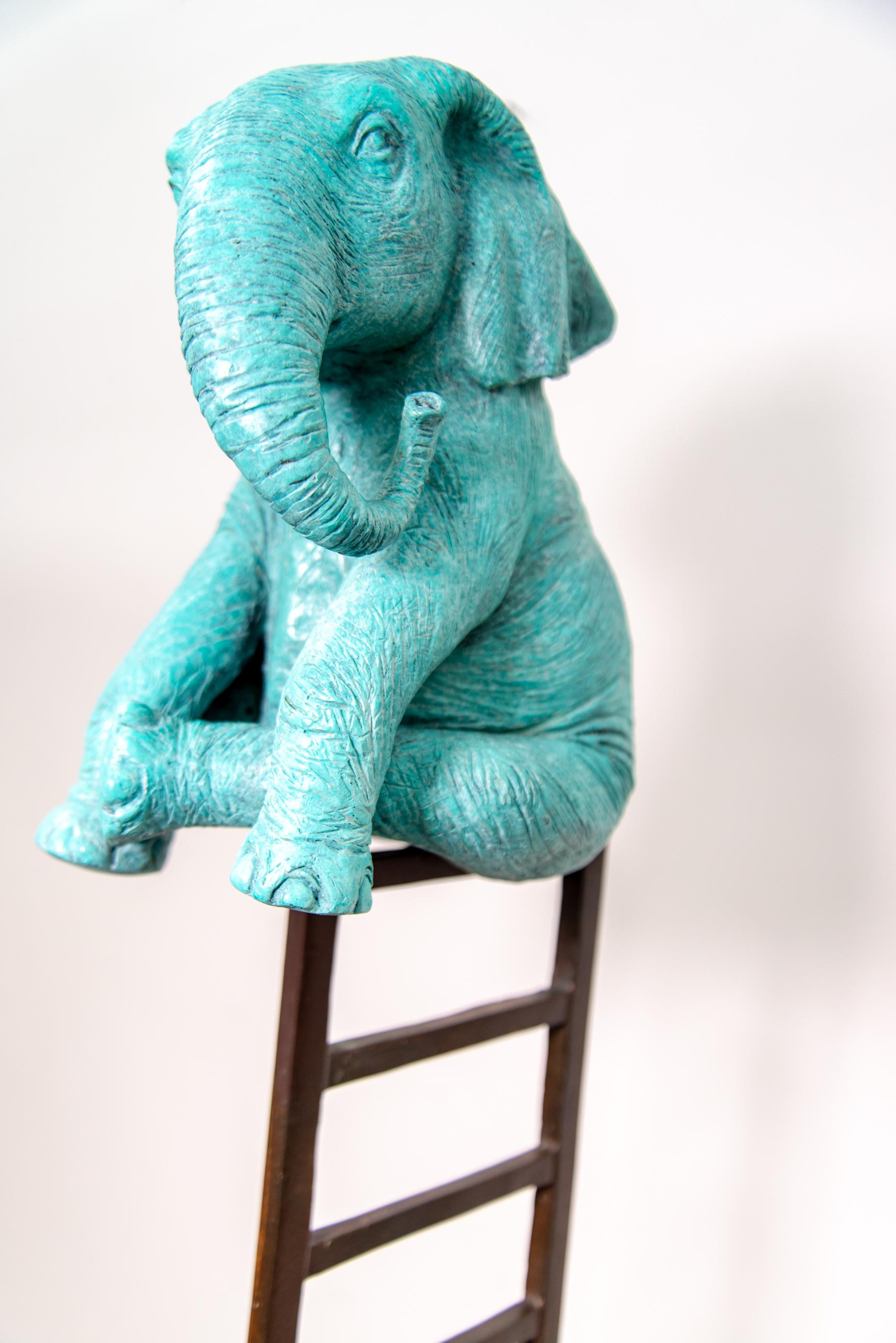 Elephant Reaches New Heights 8/15 - figurative, playful, bronze, sculpture 1