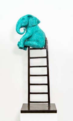Elephant Reaches New Heights 8/15 - figurative, playful, bronze, sculpture