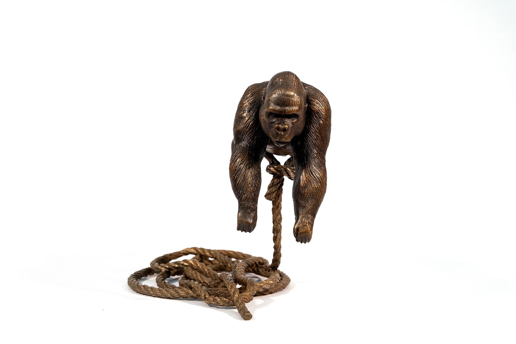 Flying Gorilla on rope 20/100 - contemporary, figurative, bronze sculpture - Contemporary Sculpture by Gillie and Marc Schattner