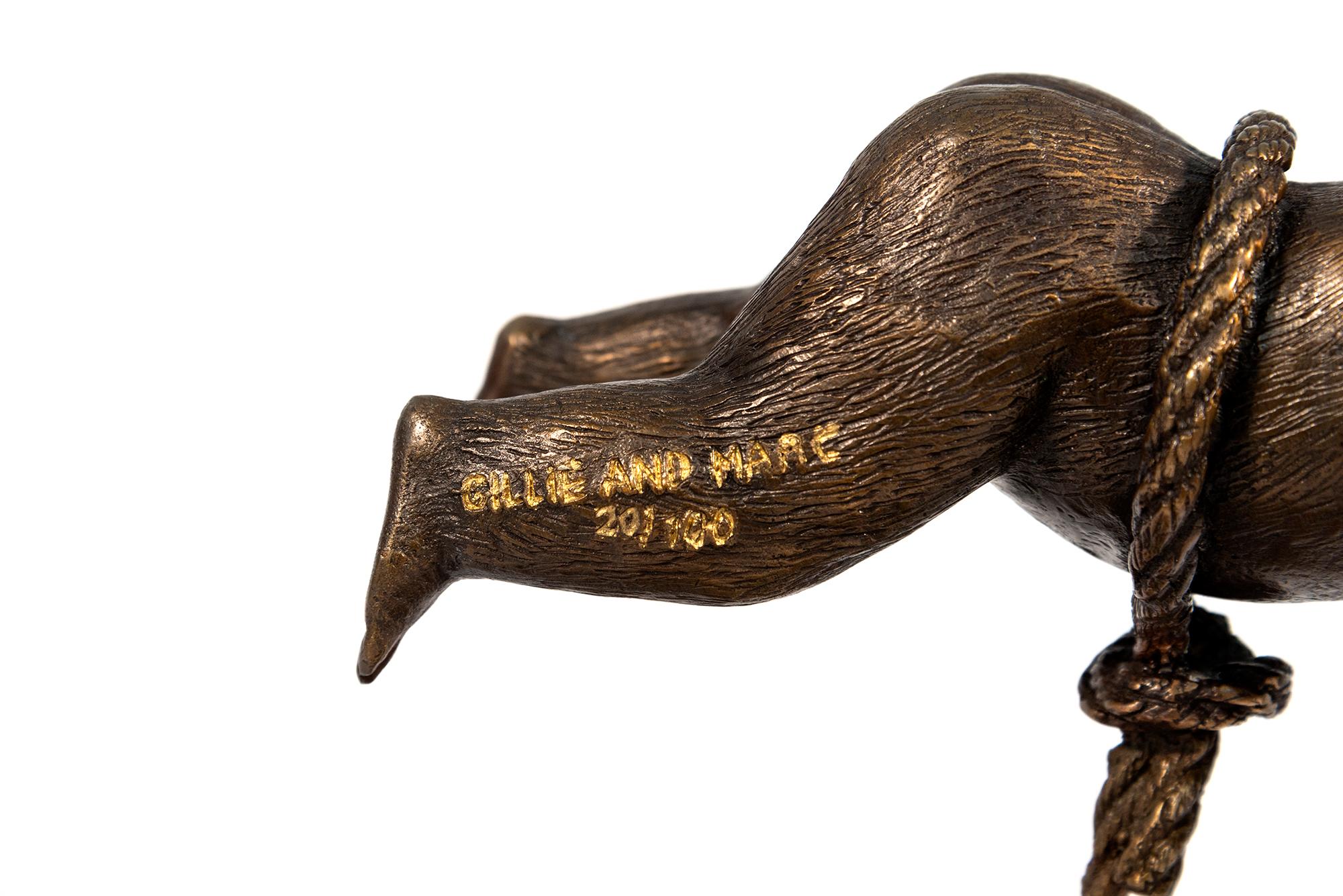 Flying Gorilla on rope 20/100 - contemporary, figurative, bronze sculpture 1