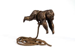 Flying Gorilla on rope 20/100 - contemporary, figurative, bronze sculpture