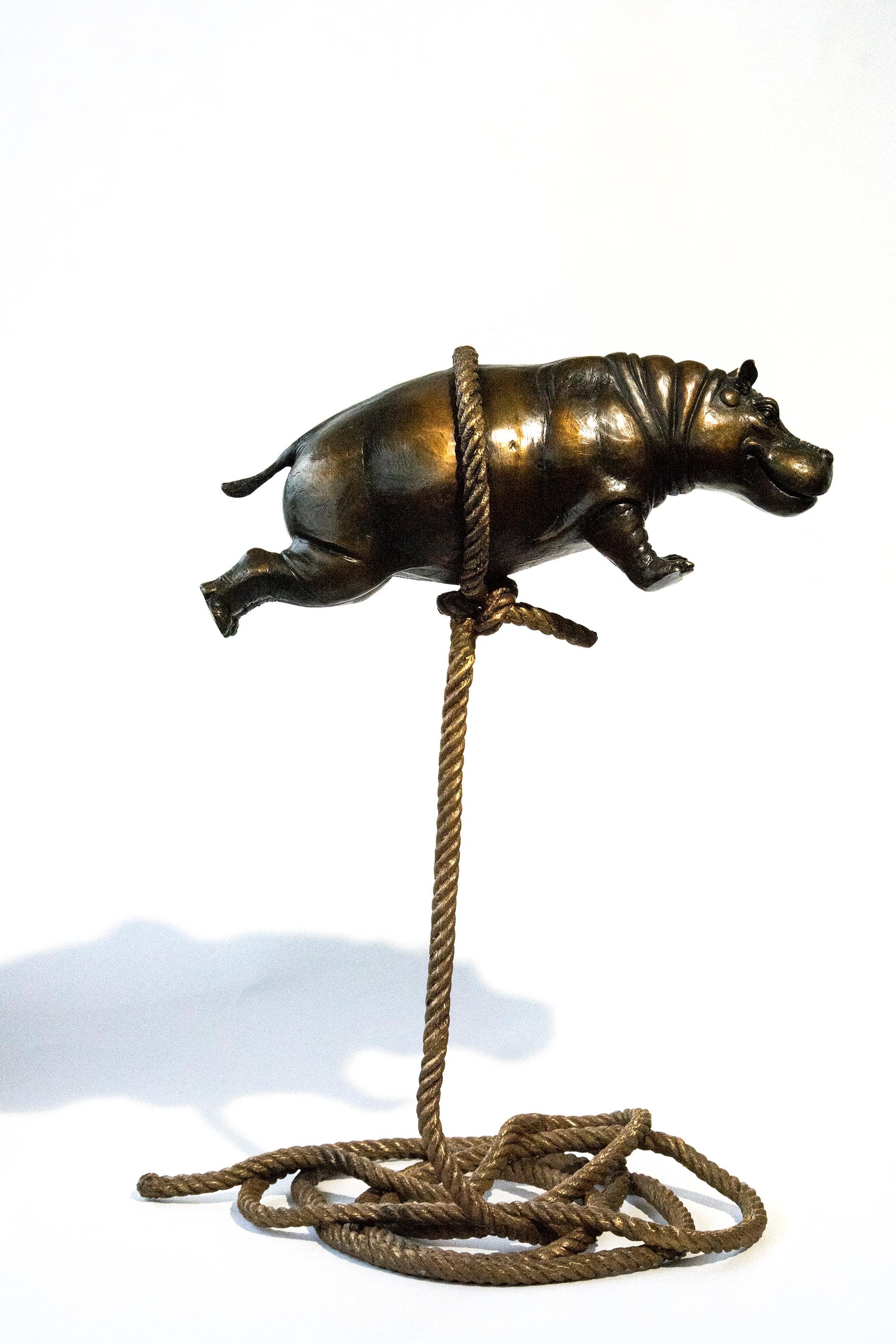 Gillie and Marc Schattner Figurative Sculpture - Flying hippo on short rope, AP