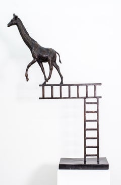 Giraffe Reaches New Heights 2/15 - figurative, playful, bronze, animal sculpture