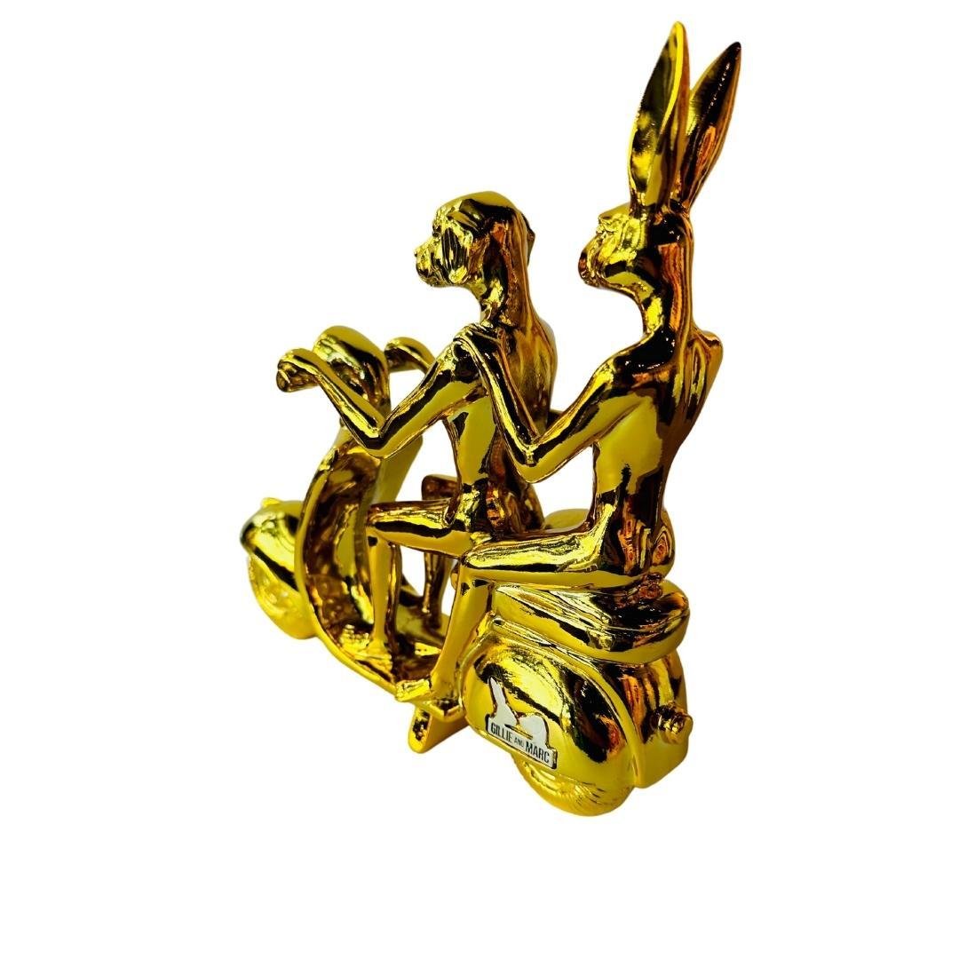 Happy Mini Vespa Riders (Ed. 27/100) - Pop Art Sculpture by Gillie and Marc Schattner