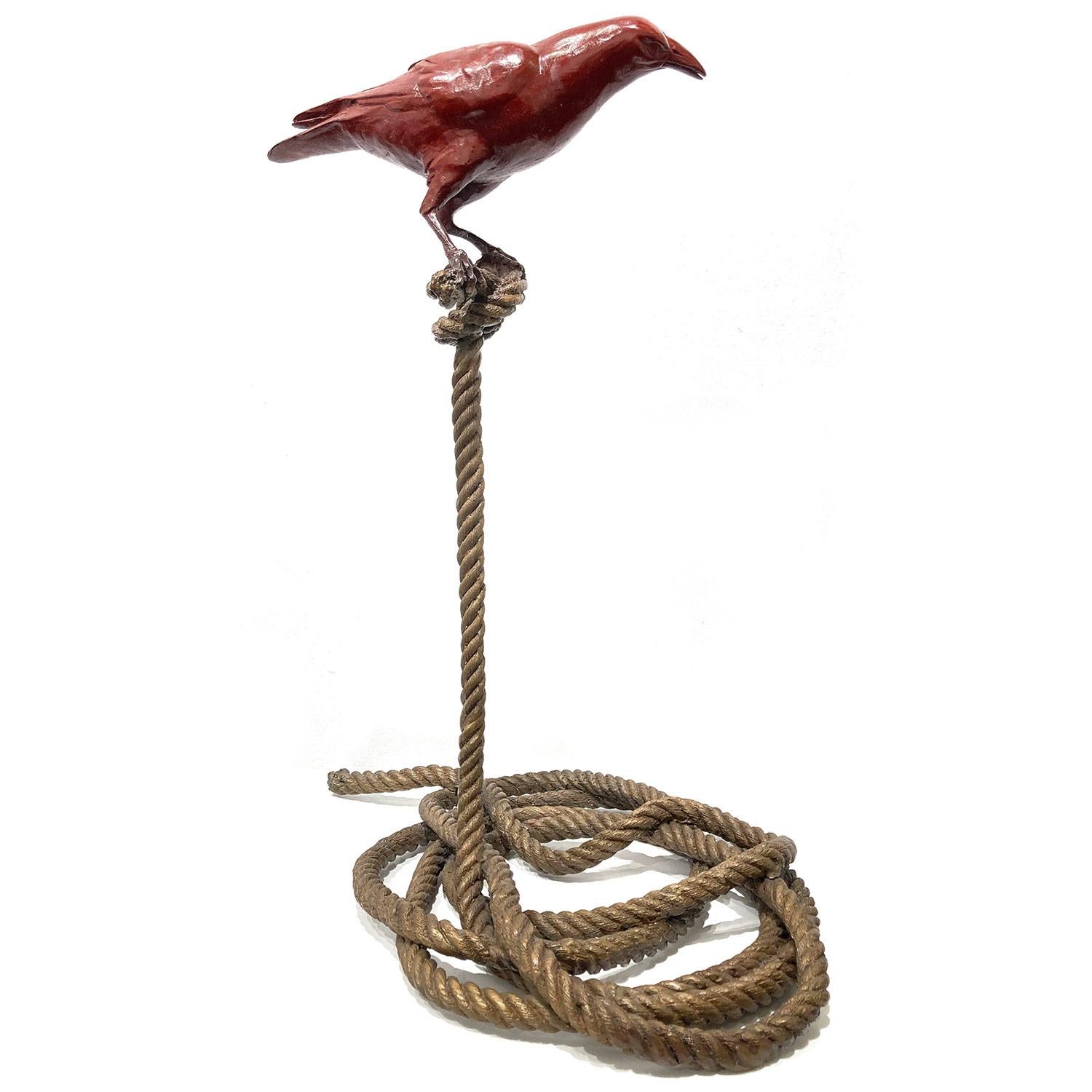 A wonderful yet very playful piece depicting Harold, a magpie standing on a short rope from Gillie and Marc's collection which explores all the interesting, complex characteristics of the magpie. Here we find this very dynamic piece as the bird is