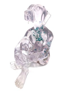"He had Pure Thoughts with Blue Flowers" Dog Sculpture in Resin with Flowers 