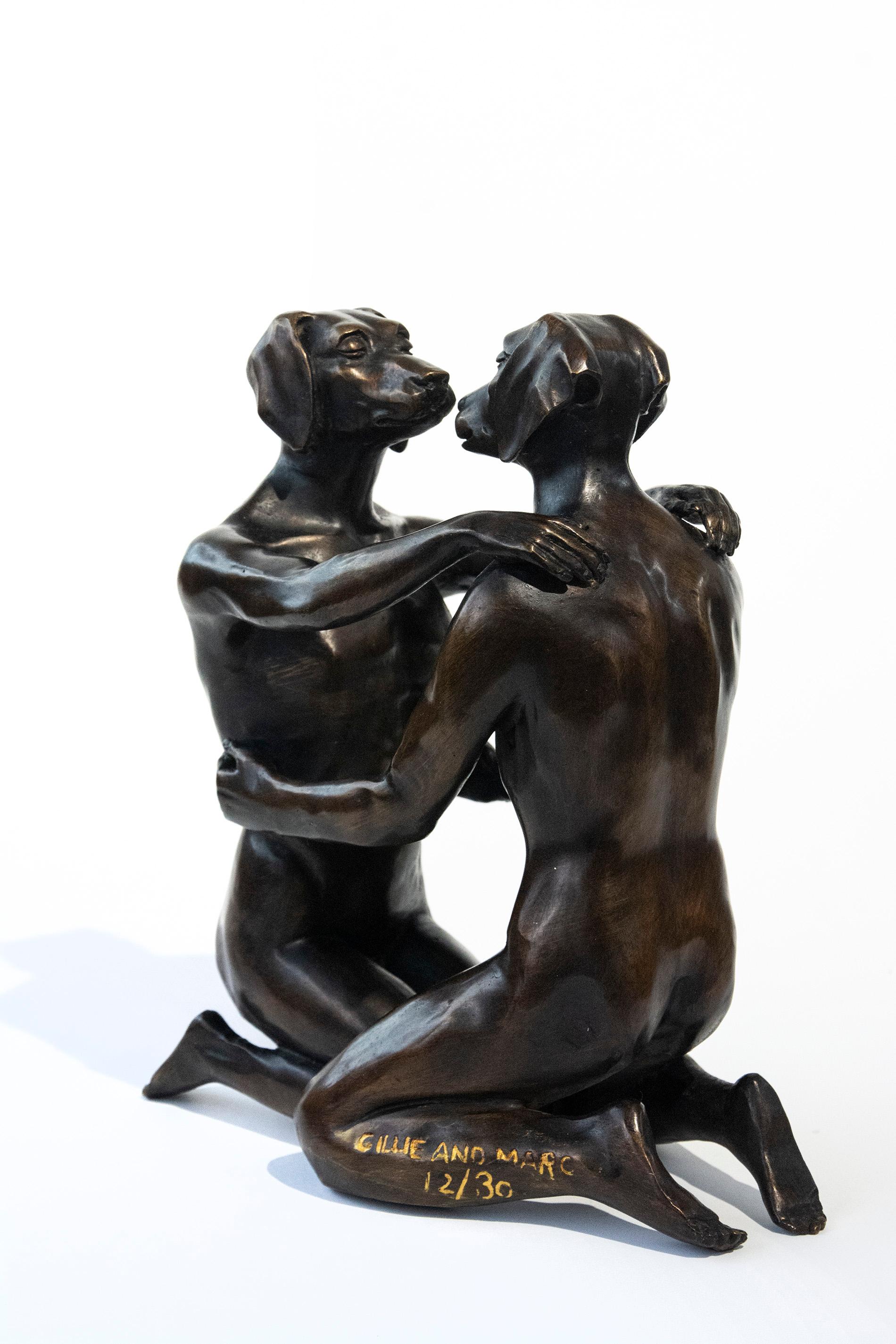 He loved being in love 12/30 - playful, figurative bronze sculpture - Sculpture by Gillie and Marc Schattner