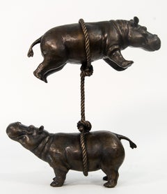 Hippos Support Each Other  - figurative, playful, bronze sculpture