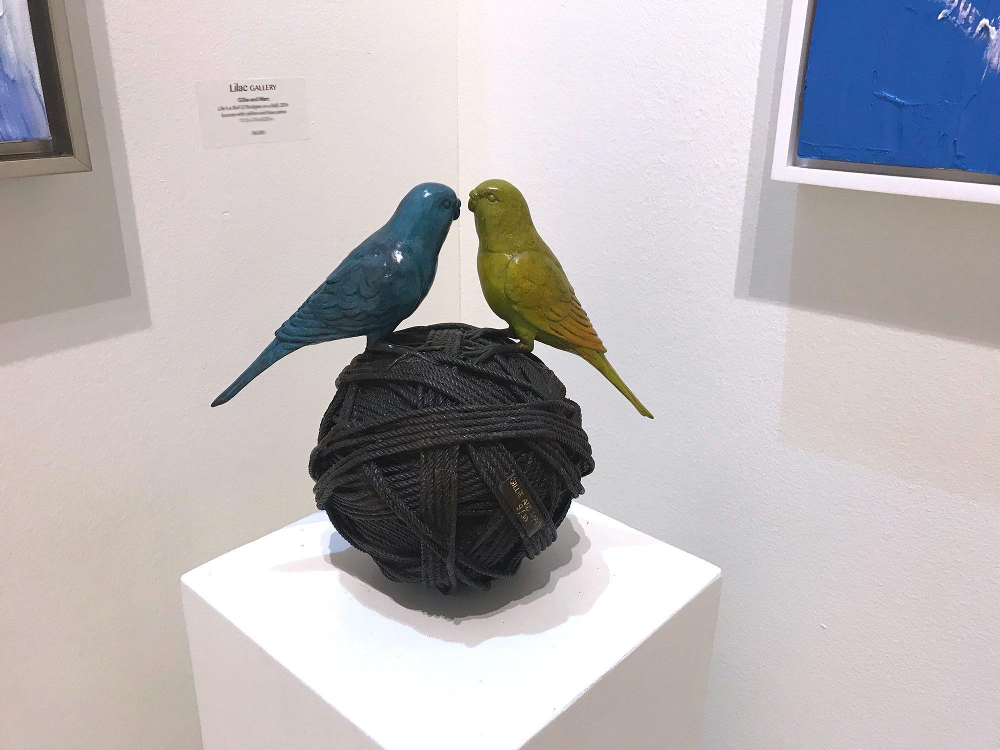 Life's a Ball (2 Budgies on a Ball), Bronze Birds Sculpture 15