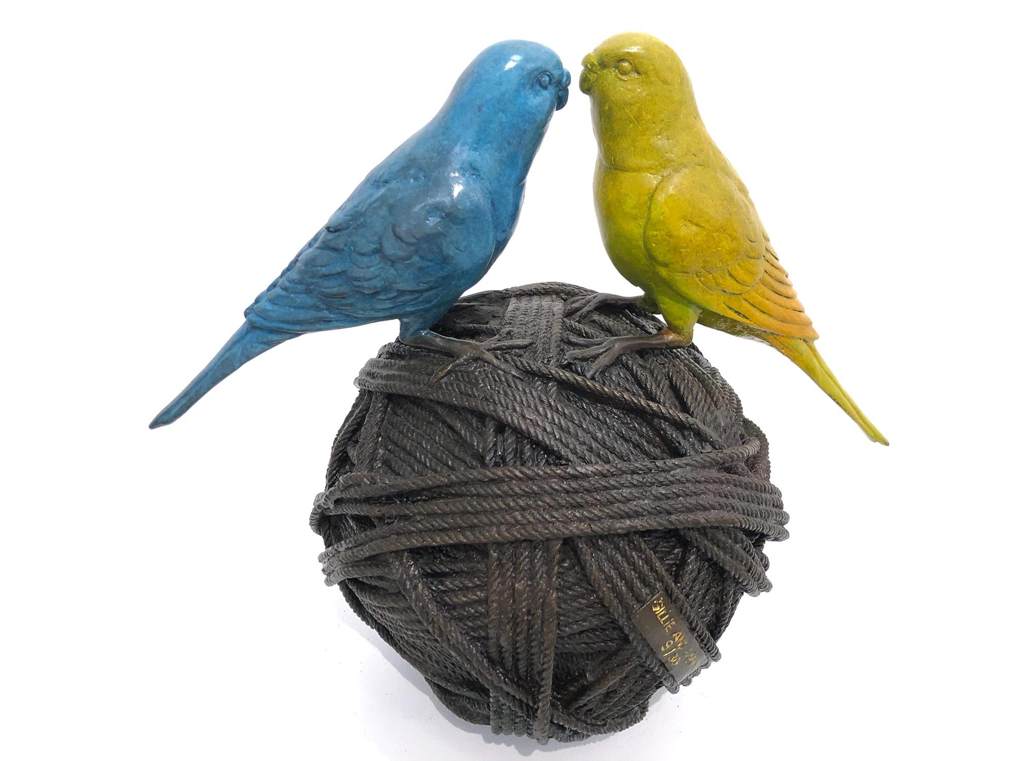 Life's a Ball (2 Budgies on a Ball), Bronze Birds Sculpture 7