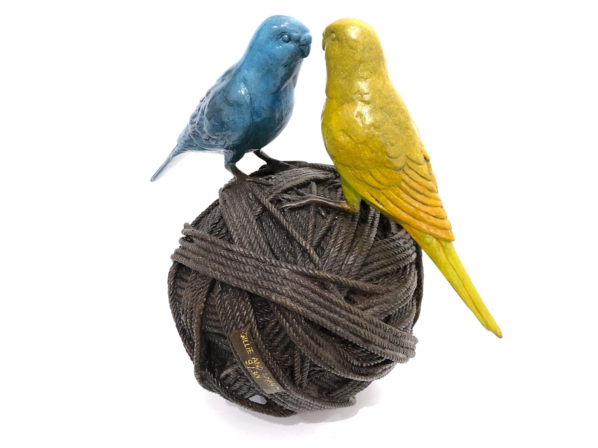 Life's a Ball (2 Budgies on a Ball), Bronze Birds Sculpture 8