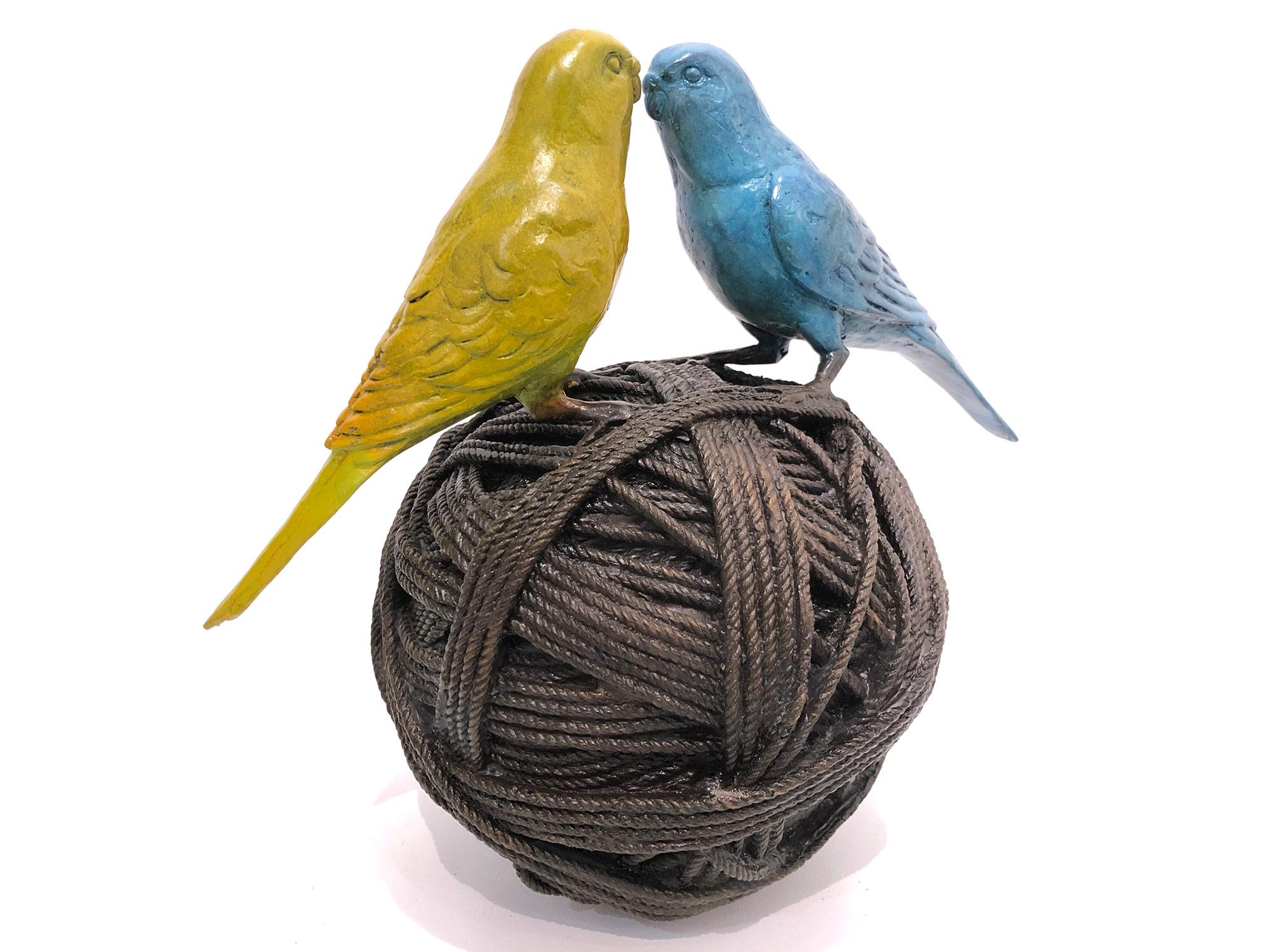 Life's a Ball (2 Budgies on a Ball), Bronze Birds Sculpture 2