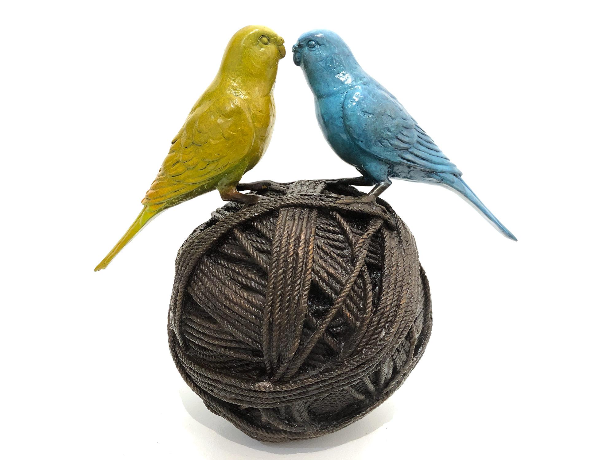 Life's a Ball (2 Budgies on a Ball), Bronze Birds Sculpture 3