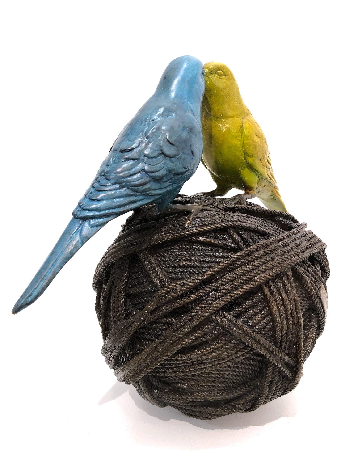 Life's a Ball (2 Budgies on a Ball), Bronze Birds Sculpture 5